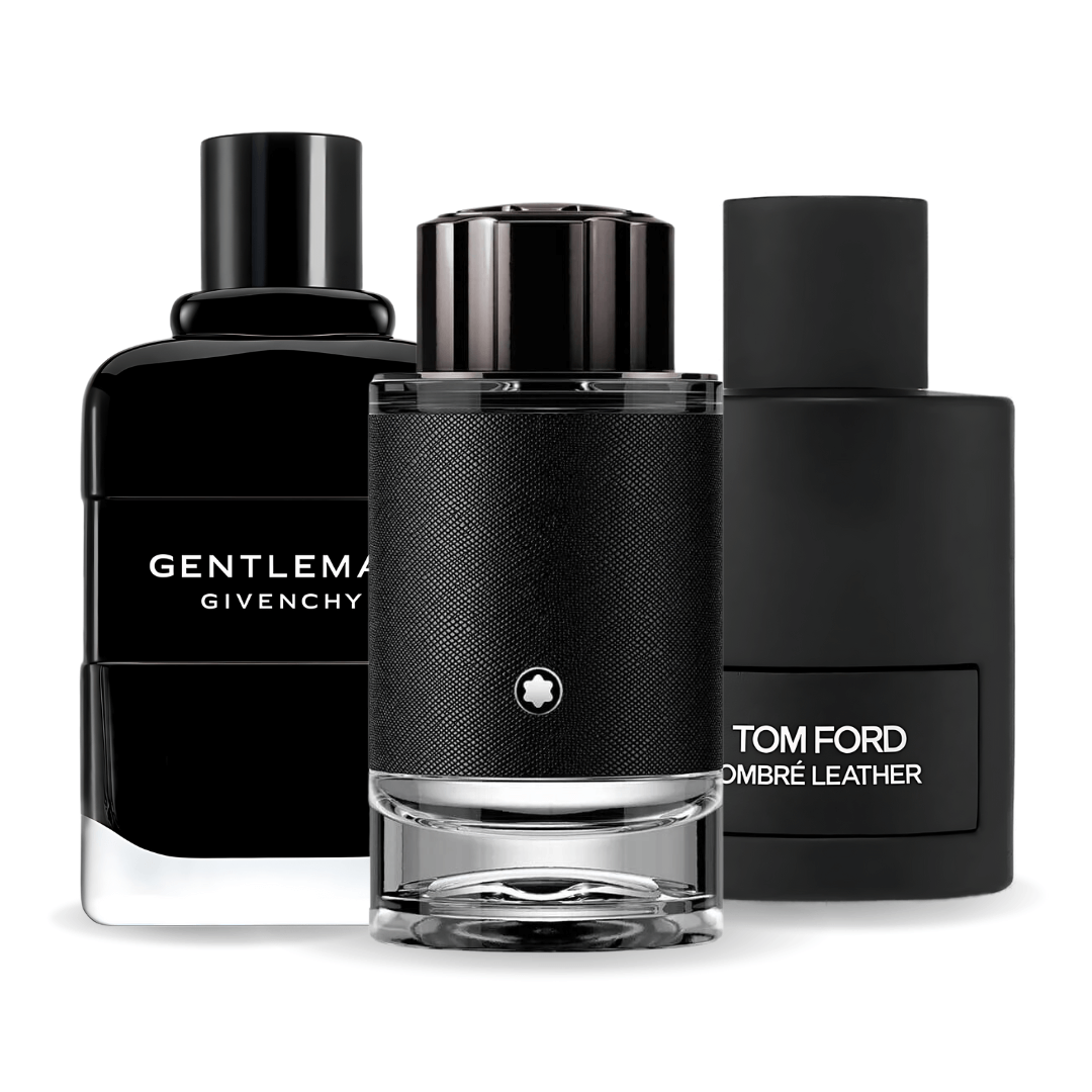 Set met 3 parfums: Tom Ford Ombré Leather, Givenchy Gentleman en Montblanc Explorer (je 100 ml)