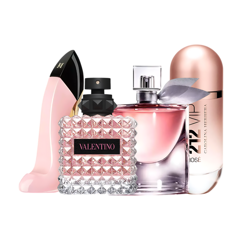 Set met 4 parfums: Good Girl Blush, Donna Born in Roma, La Vie Est Belle en 212 VIP Rosé (je 100 ml)