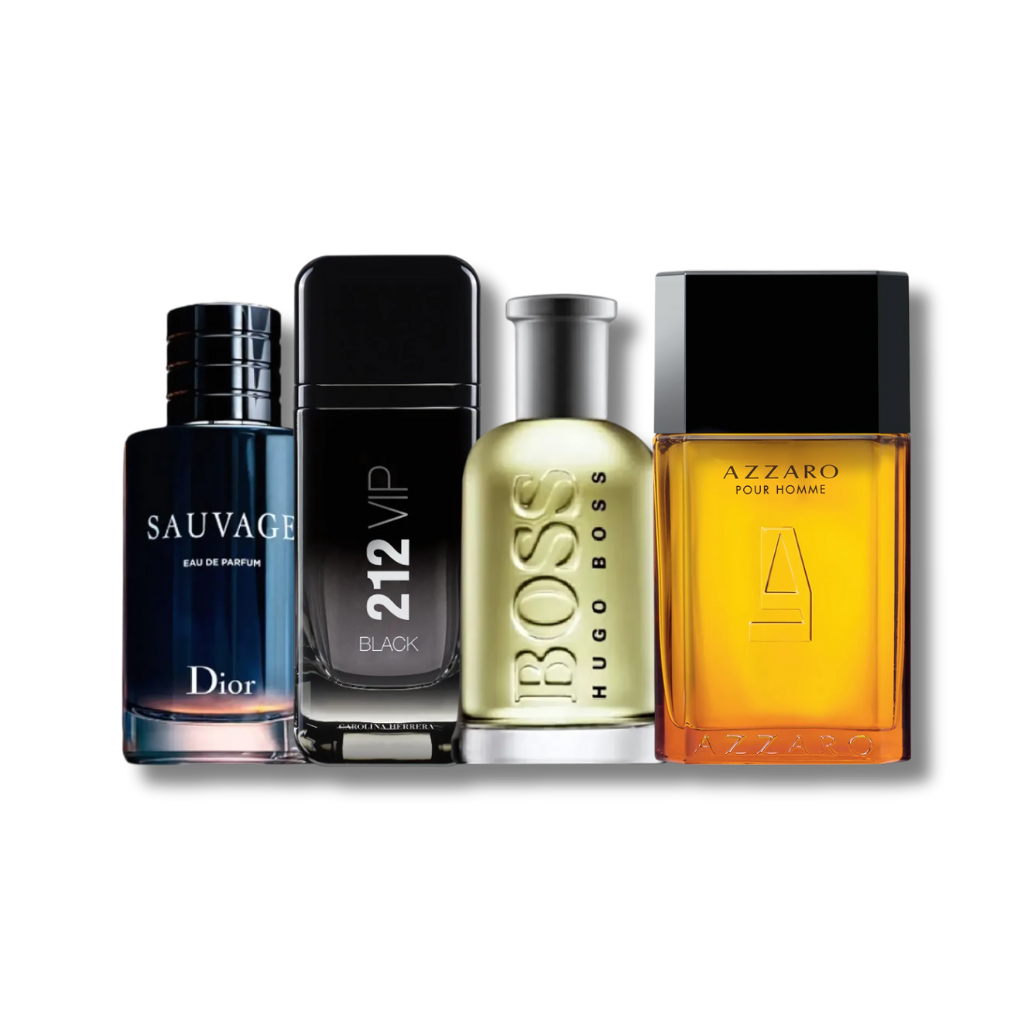 Set met 4 Sauvage Parfums, 212 VIP, Hugo Boss Bottled en Azzaro Pour Homme 100 ml