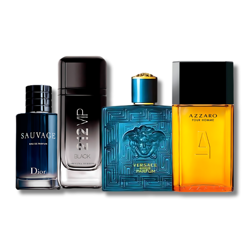 Set met 4 Parfums 212 VIP, Sauvage, Versace Pour Homme en Azzaro Pour Homme 100 ml