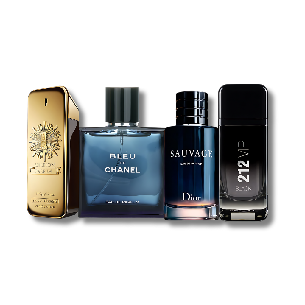 Set met 4 parfums: 1 Million, Bleu de Chanel, Sauvage en 212 VIP Black (je 100 ml)