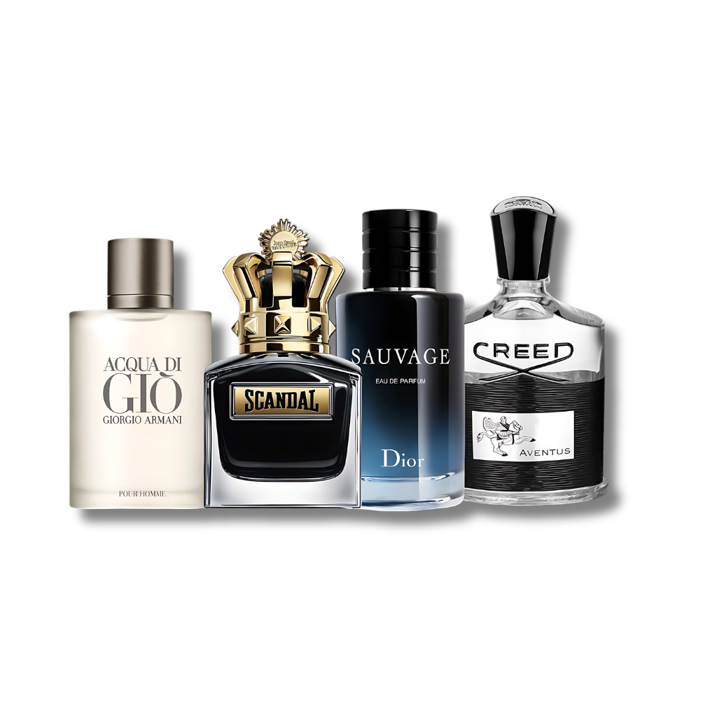 Set met 4 parfums Sauvage, Acqua di Giò, Aventus en Scandal 100 ml